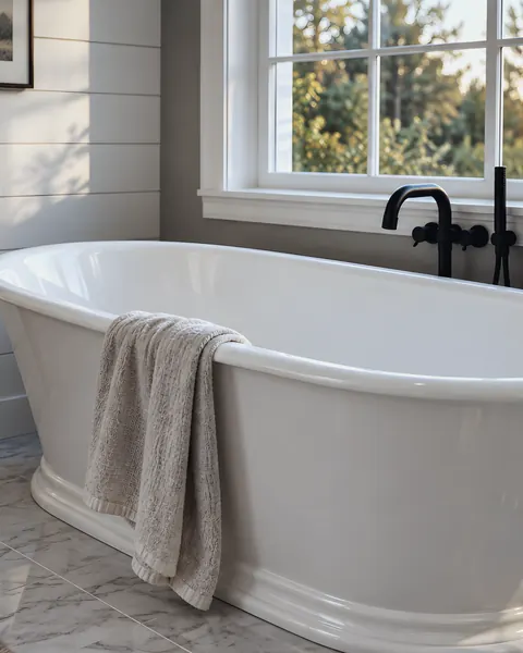 Freestanding tub install: an AI reconstruction of Glasscock Plumbing Services’s own photograph.