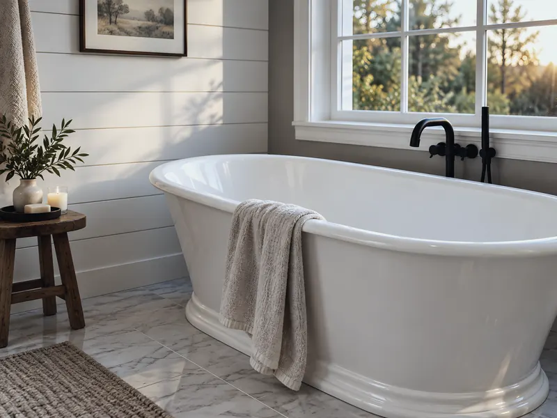 Freestanding tub install: an AI-enhanced reconstruction of Glasscock Plumbing Services’s own photograph.