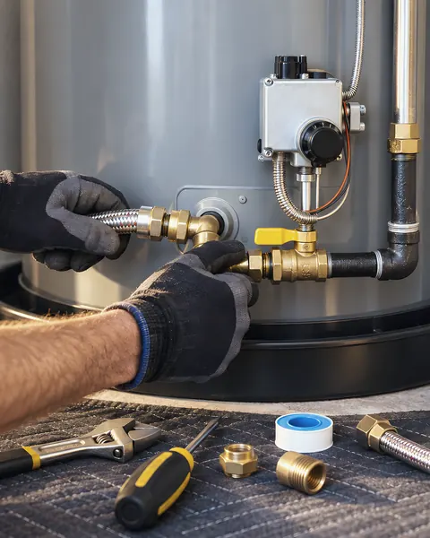 Water heater service: an AI-enhanced reconstruction of Ledbetter Plumbing’s own photograph.